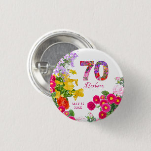 70th birthday party modern colorful floral button