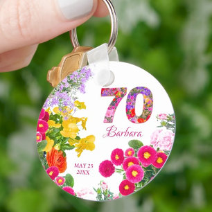 70th birthday party modern floral keychain
