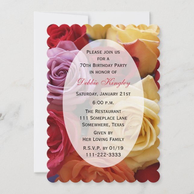 70th Birthday Party Multi Color Roses Invitation (Front)