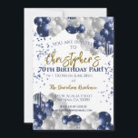 70th Birthday Party Navy Balloons Invitation<br><div class="desc">A gorgeous 70th birthday party or celebration invitation. A fabulous navy blue and silver balloons design with lots of space for your party details - perfect to announce a celebration for an eightieth party. Stylish flat card invitation.</div>
