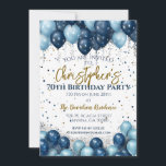 70th Birthday Party Navy Balloons Invitation<br><div class="desc">A gorgeous 70th birthday party or celebration invitation. A fabulous navy blue and pale blue balloons design with lots of space for your party details - perfect to announce a celebration for a seventieth party. Stylish flat card invitation.</div>