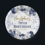70th Birthday Party Navy Balloons Paper Plates<br><div class="desc">A gorgeous 70th birthday party or celebration paper plate. This fabulous navy blue and silver balloons design is the perfect tableware to decorate your table for an 70th celebration or seventieth party.</div>