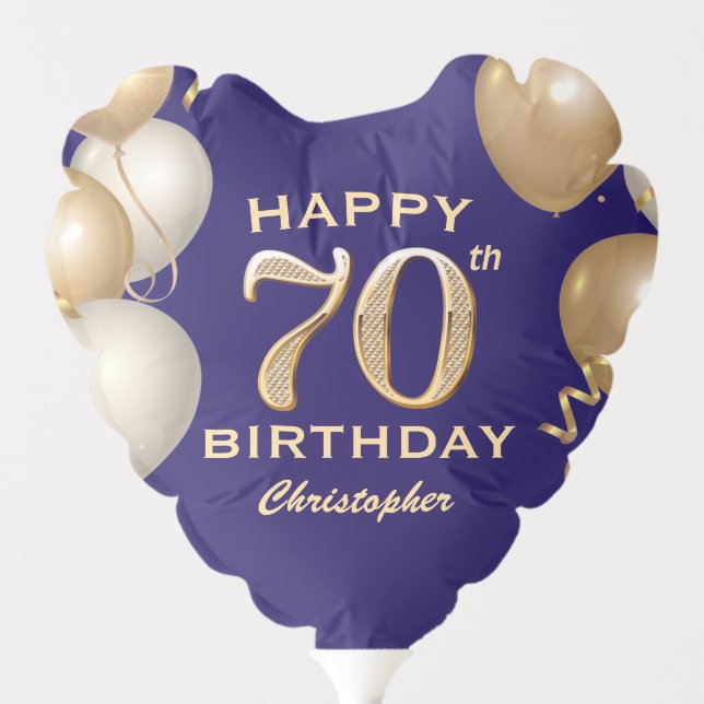 70th Birthday Party Navy Blue and Gold Balloons (Front)