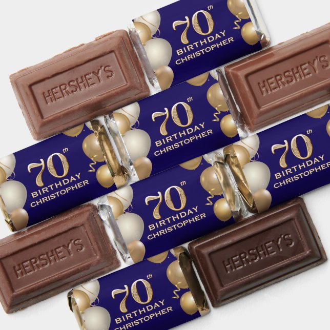 70th Birthday Party Navy Blue and Gold Balloons Hershey's Miniatures (Assorted)