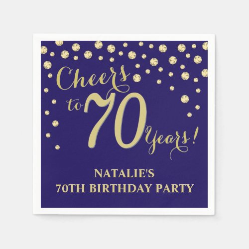 70th Birthday Party Navy Blue and Gold Diamond Napkins