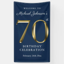70th Birthday Party Navy Blue Gold Elegant Welcome