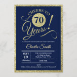 70th Birthday Party - Navy Gold ANY YEAR Invitation<br><div class="desc">70th Birthday Party Invitation in faux glitter gold and navy blue. Cheers to 70 years!
Please message us if you need further customization.</div>