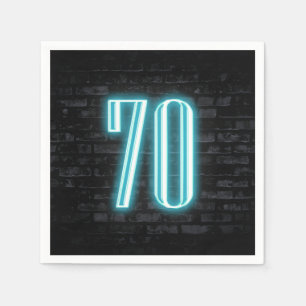 70th Birthday Party Neon Sign on Brick Wall   Napkins
