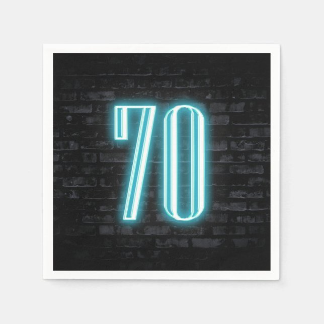 70th Birthday Party Neon Sign on Brick Wall   Napkins (Front)