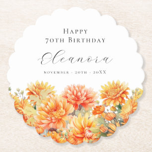 70th Birthday Party November Birth Month Flower Paper Coaster