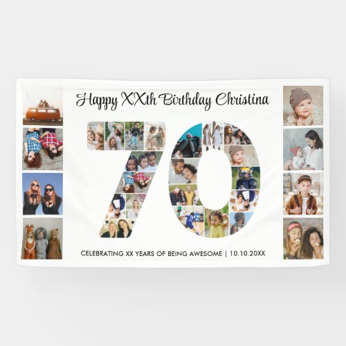 70th Birthday Party Number 70 Photo Collage Banner