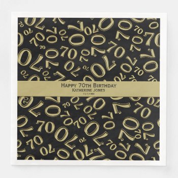 70th Birthday Party Number Pattern Gold And Black Paper Dinner Napkins by NancyTrippPhotoGifts at Zazzle