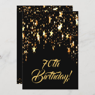 70th birthday party on black with shining stars invitation