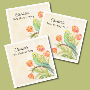 70th Birthday Party Parakeet with Tulips  Napkins