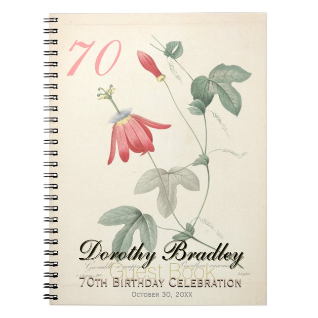 70th Birthday Party Passiflora Guest Book (Front)