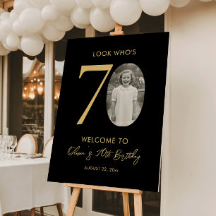 70th Birthday Party Photo Black & Gold Welcome Foam Board