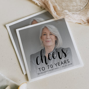 70th Birthday Party Photo Black Script Cheers Napkins