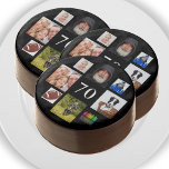 70th birthday party photo collage guy black chocolate covered oreo<br><div class="desc">A cookie for a 70th birthday party for a man,  celebrating his life with a collage of 8 of Your own photos.  Templates the age 70.  White colored numbers.  Black background.</div>