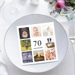70th birthday party photo collage guys napkins<br><div class="desc">A napkin for a 70th birthday party for a guy,  celebrating his life with a collage of 8 of your photos.  Templates for the age 70 and a date.  Date of birth or the date of the party.  Black colored letters.  White background.</div>