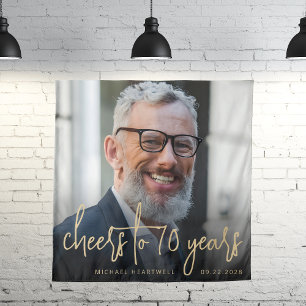 70th Birthday Party Photo Gold Script Cheers Tapestry