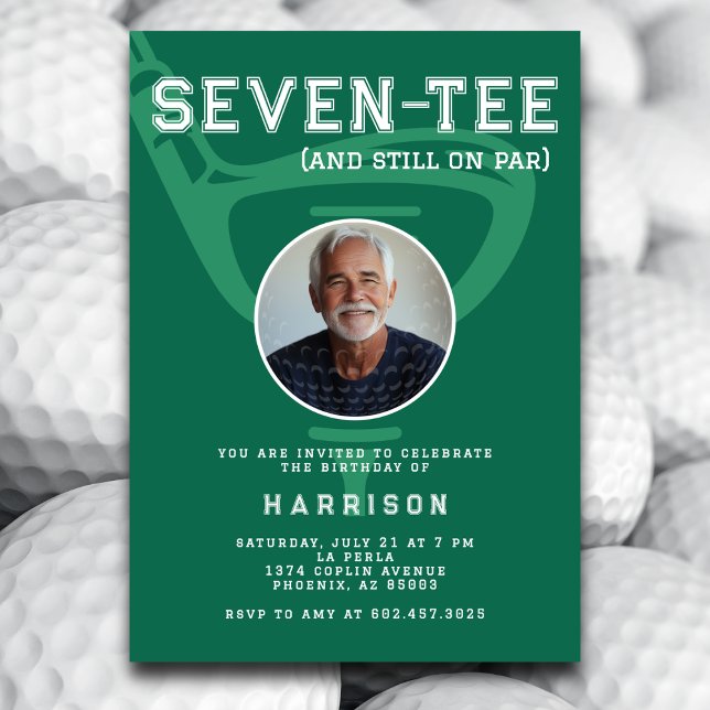 70th Birthday Party Photo Modern Golf Green Invitation (Creator Uploaded)
