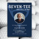 70th Birthday Party Photo Modern Golf Navy Blue Invitation<br><div class="desc">Celebrate in style with this golf-themed milestone birthday invitation, featuring the clever pun "Seven-Tee (and still on par)" for a fun and sporty touch. Set against a navy blue background, this design showcases a bold golf club and tee illustration, with a customizable photo of the birthday honoree inside the golf...</div>