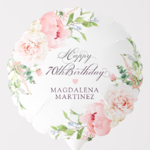 70th Birthday Party Pink Peony Floral Custom Balloon