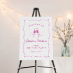 70th Birthday Party Pink Whimsical Doodle Welcome Foam Board<br><div class="desc">Festive pink doodle design features two hands toasting with wine glasses. All of the text is editable.</div>