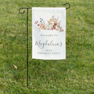 70th Birthday Party Pumpkin Fall Flower Welcome Garden Flag