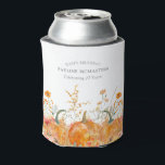 70th Birthday Party Pumpkin Wildflower Custom Can Cooler<br><div class="desc">Fall pumpkins are nestled in delicate golden yellow and orange wildflowers to create an elegant aesthetic. All of the text is editable so you can easily craft your own special mood.</div>
