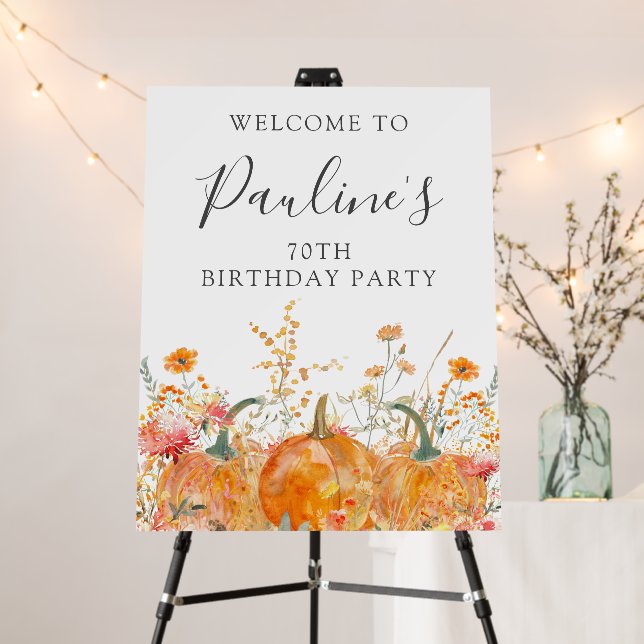 70th Birthday Party Pumpkin Wildflower Welcome Foam Board (In Situ (Stand))