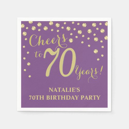 70th Birthday Party Purple and Gold Diamond Napkins