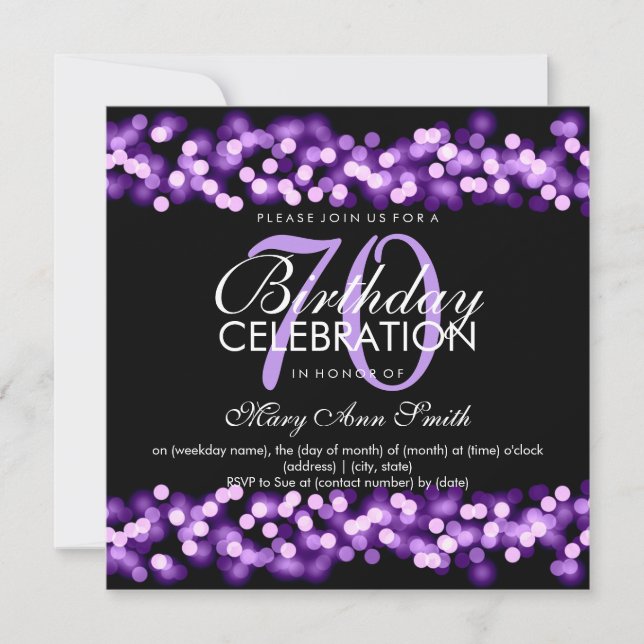 70th Birthday Party Purple Hollywood Glam Invitation (Front)