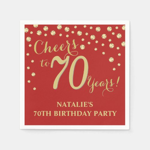 70th Birthday Party Red and Gold Diamond Napkins