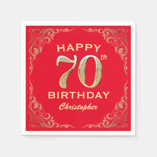 70th Birthday Party Red and Gold Glitter Frame Napkins