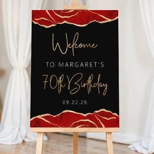 70th Birthday Party Red Gold Agate Welcome Foam Board