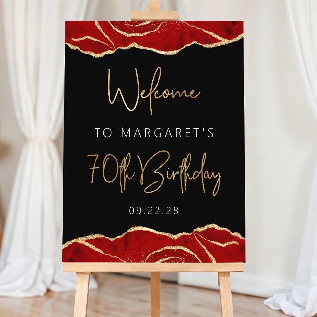 70th Birthday Party Red Gold Agate Welcome Foam Board (Creator Uploaded)