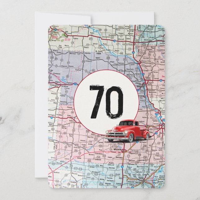 70th Birthday Party Red Retro Truck Invitation (Front)