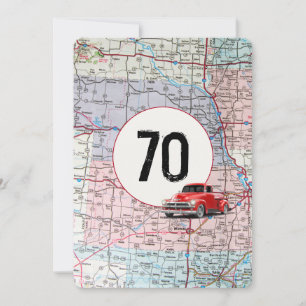 70th Birthday Party Red Retro Truck Invitation