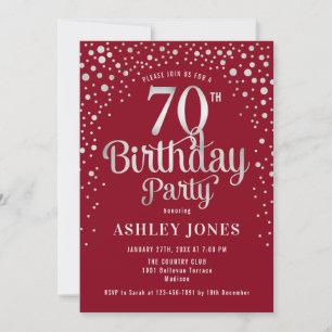 70th Birthday Party - Red & Silver Invitation