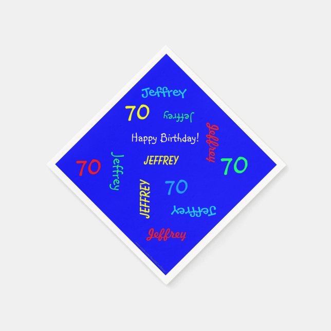 70th Birthday Party Repeating Names Blue Paper Napkins (Corner)
