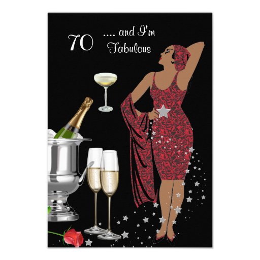 70th Birthday Party Retro Diva Art Deco Red 2 Custom Announcement | Zazzle