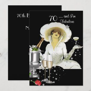 70th Birthday Party Retro Diva Art Deco Red Silver Invitation