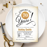 70th Birthday Party -  Retro Gold Black White Invitation<br><div class="desc">70th birthday party invitation for men or women. Elegant invite card with faux gold foil and retro creamy background. Features typography script font. Cheers to 70 years! Can be personalized into any year. Perfect for a milestone adult bday celebration.</div>