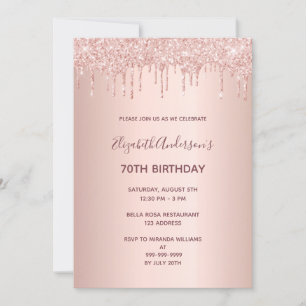 70th birthday party rose gold drips  invitation