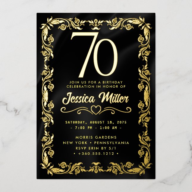 70th Birthday Party Rose Gold Foil Invitation (Front)