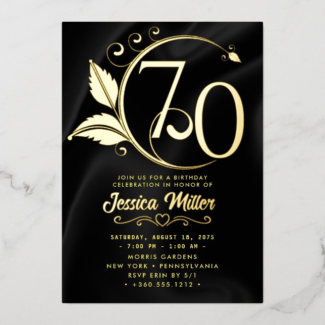 70th Birthday Party Rose Gold Foil Invitation (Front)