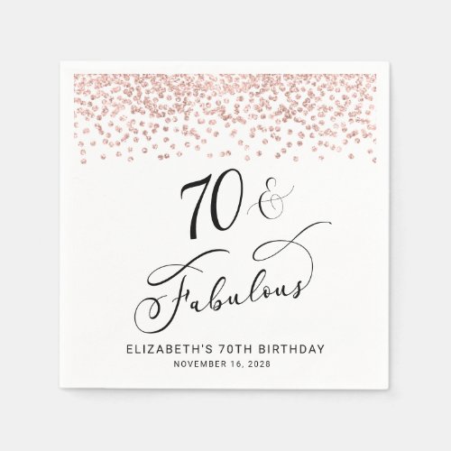 70th Birthday Party Rose Gold Glitter Napkins