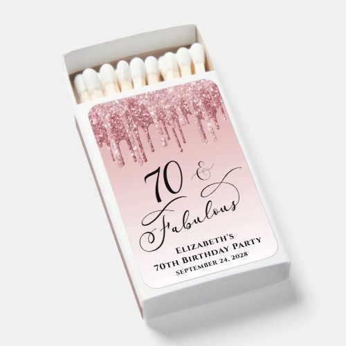 70th Birthday Party Rose Gold Glitter Pink  Matchboxes