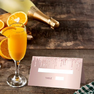 70th birthday party rose gold glitter pink sparkle place card